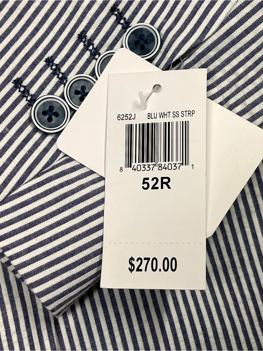 Paisley & Gray Blue & White Stripe Seersucker Sport Coat. 52R